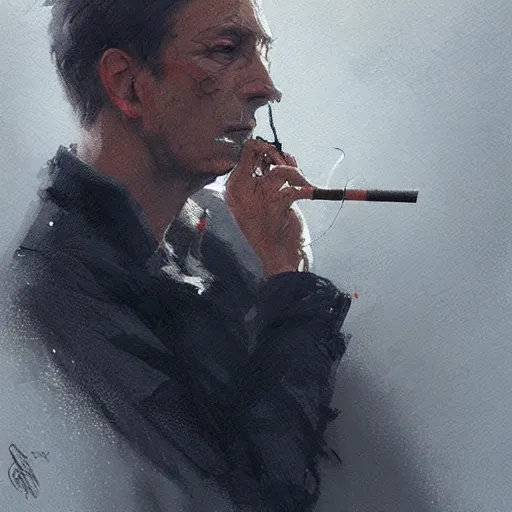 Prompt: a man smoking, detailed artwork trending on artstation by greg rutkowski