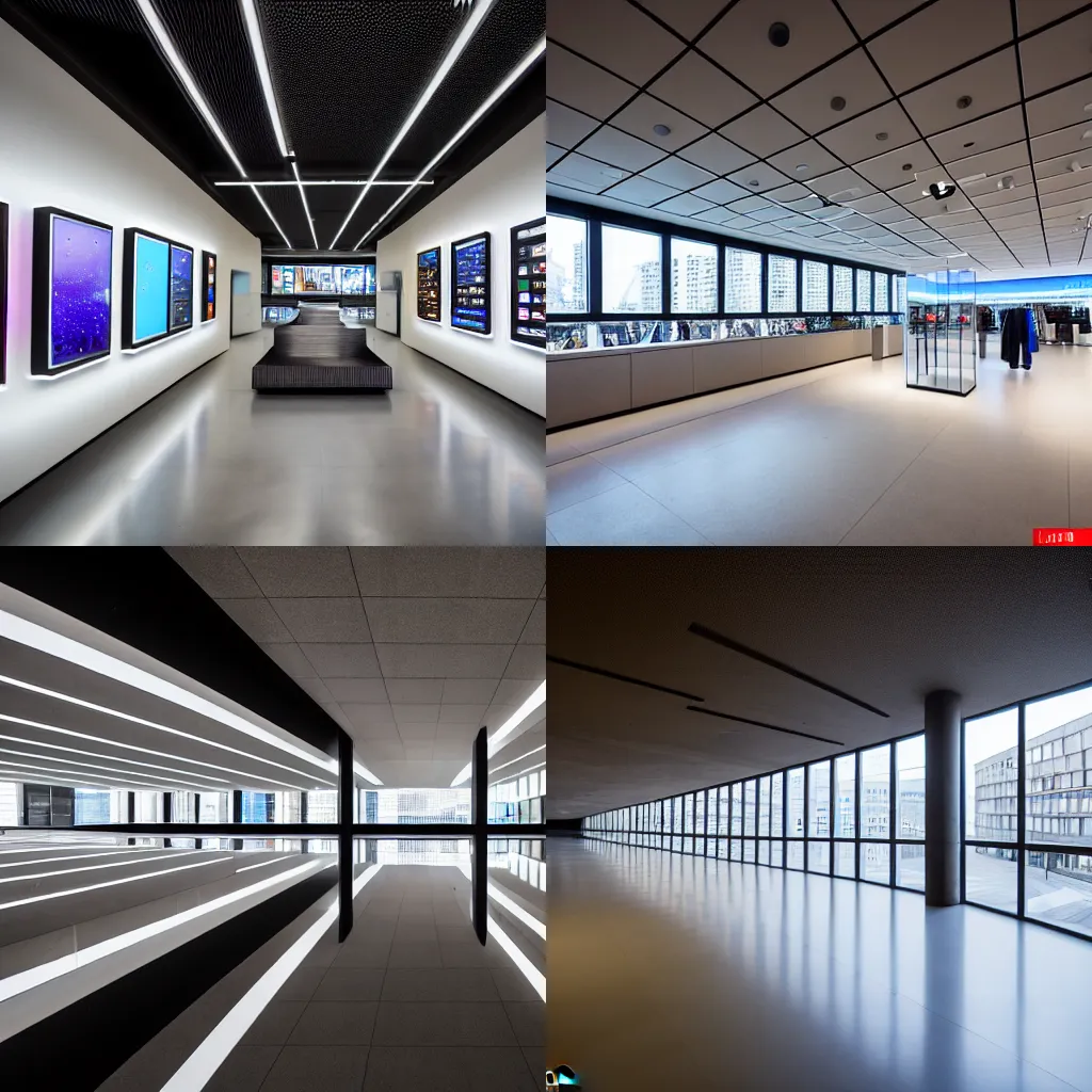 Prompt: (((((brutalist flagship retail interior Samsung Microsoft Apple))))) XF IQ4, 14mm, f/1.4, ISO 200, 1/160s, 8K, RAW, unedited, symmetrical balance, architectural photography, in-frame !!!!!!!!!!!!!!!!!!!!!!!!!!!