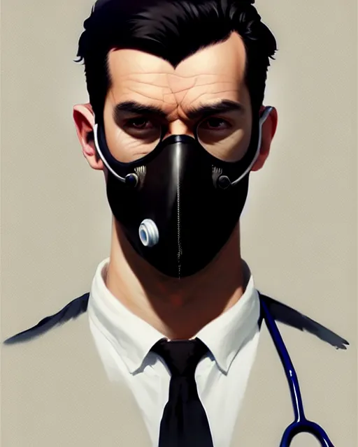 Image similar to a ultradetailed beautiful panting of a european man wearing black medical mask, by ilya kuvshinov, greg rutkowski and makoto shinkai, trending on artstation