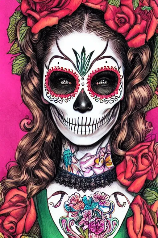Image similar to Illustration of a sugar skull day of the dead girl, art by Glenn Fabry