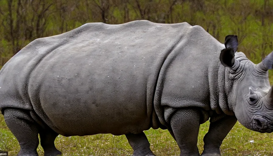 Image similar to a rhinoceros in a public shower, by mini dv camera, very low quality, heavy grain, blurry, caught on trail cam