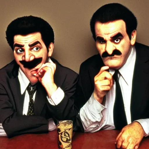 Prompt: wario and waluigi in goodfellas ( photo realistic and hyperrealistic and in high quality )