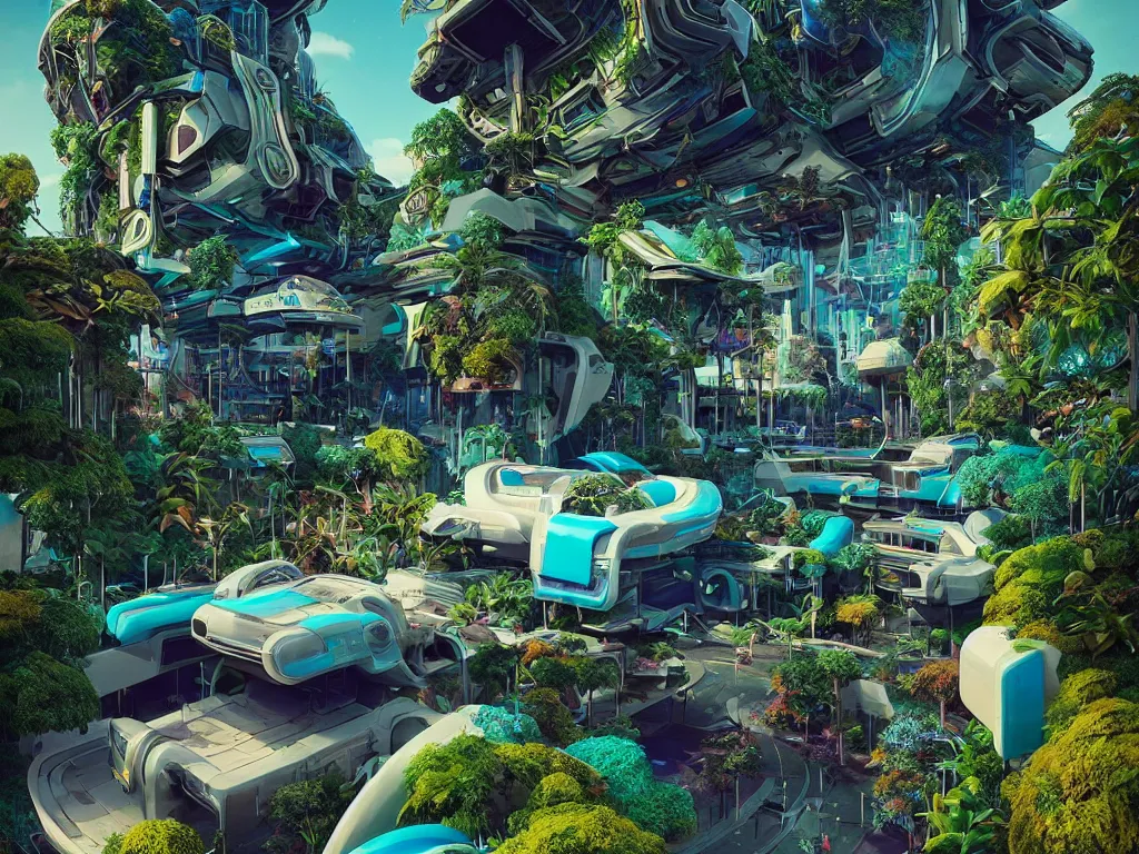 Image similar to 80s futuristic outdoor retro arcade, desolate, lush vegetation:: by beeple and James Gilleard and Justin Gerard :: ornate, dynamic, particulate, intricate, elegant, highly detailed, centered, artstation, smooth, sharp focus, octane render, 3d