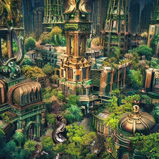 Image similar to jungle city, digital art, cosmic, 3 d high definition, trending on art station, photorealistic, high resolution, v 8 k, octane, hyper detailed, insane details, intricate, elite, ornate, elegant trend, highly detailed and intricate, sharp focus, photography, unreal engine