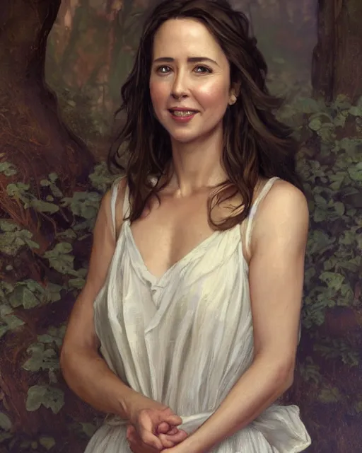 Prompt: a portrait painting of linda cardellini / amy acker hybrid oil painting, gentle expression, smiling, elegant clothing, scenic background, unreal 5. rpg portrait, extremely detailed, artgerm, greg rutkowski, alphonse mucha, vladimir volegov, adolphe bouguereaum, greg hildebrandt, tim hildebrandt