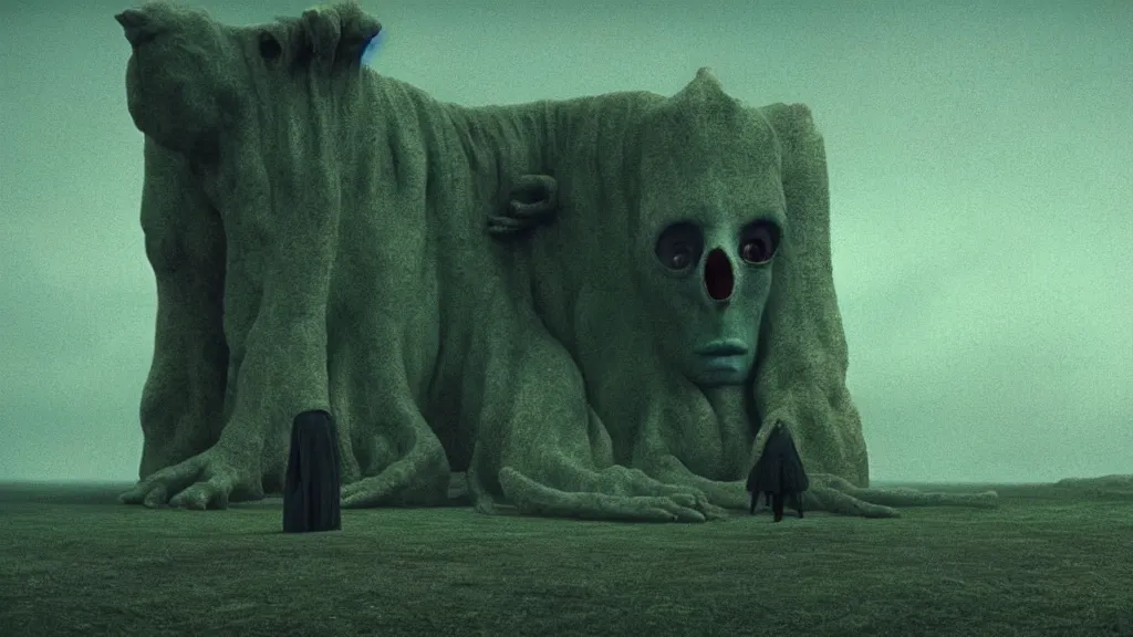 Image similar to the only creature i would ever love, at the movie theatre film still from the movie directed by denis villeneuve and david cronenberg with art direction by salvador dali and zdzisław beksinski, wide lens