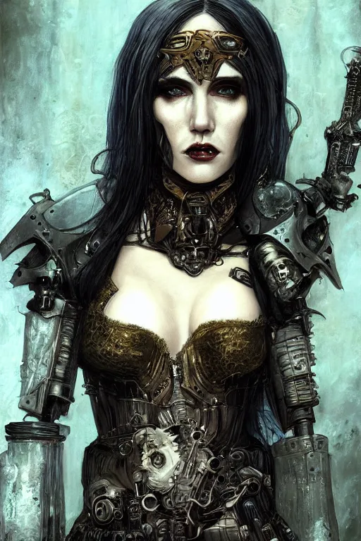 Image similar to beautiful gothic Jennifer Connelly, cyberpunk, Warhammer, highly detailed, artstation, illustration, art by Gustav Klimt