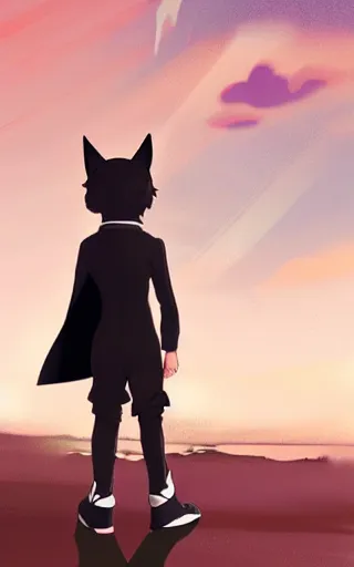 Prompt: little boy with cat ears wearing an black latex suit with cape. digital painting made by makoto shinkai and james jean and kohei horikoshi, inspired western comic, perfect composition, highly sharp details, smooth