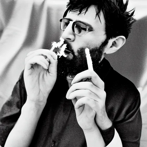 Prompt: gendo ikari smoking a joint, 5 5 mm