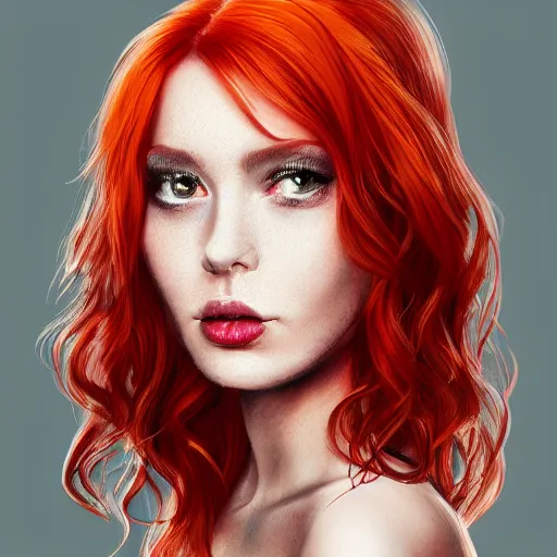 Image similar to a highly detailed headshot portrait of a beautiful red haired woman wearing a dress made of fire concept art