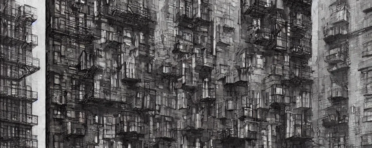 prompthunt: new york city block facade cut in half. texture. doors.  storefronts. street. art by greg rutkowski and william o'connor