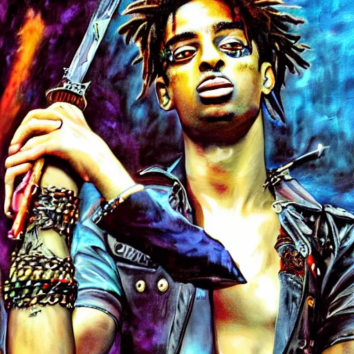 Image similar to playboi carti painted by abney park 4 k detailed super realistic