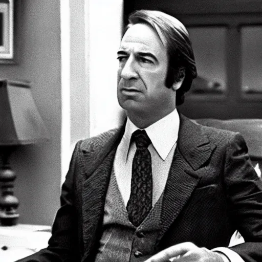 Image similar to A still of Saul Goodman in The Godfather (1972)