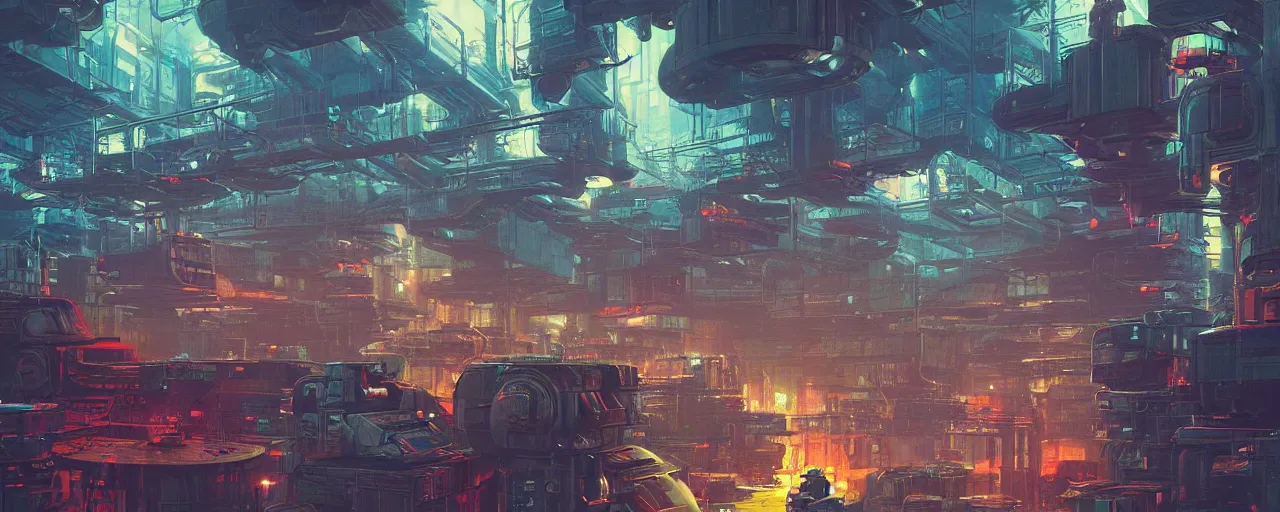 Image similar to ” futuristic scifi warehouse filled with containers, [ art by paul lehr, cinematic, detailed, epic, widescreen, opening, establishing, mattepainting, photorealistic, realistic textures, octane render ] ”