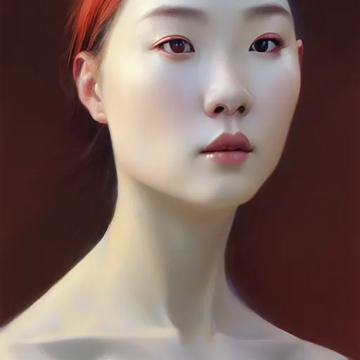 Image similar to yanjun cheng portrait of a beautiful vietnamese woman, intricate, detailed, symmetric face, by wlop and karol bak and bouguereau and santiago caruso