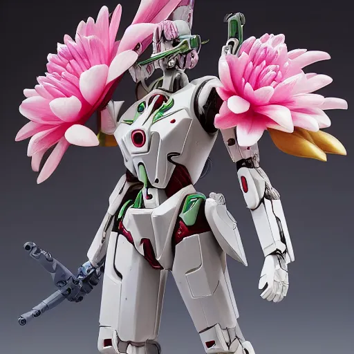 Prompt: futuristic nymphaea mech waterlily upper body, sepals forming helmet, floral details, nymphaea, 8 k hd resolution, barbatos gundam with floral inlay, bandai box art, star wars, makoto kobayashi, frank gehry, raymond swanland