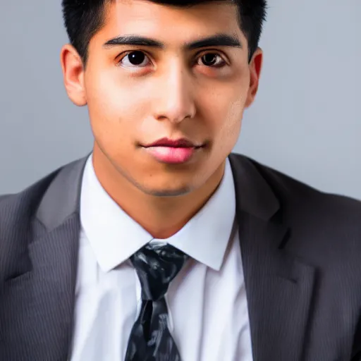 Image similar to angelic Peruvian young man, corporate portait, headshot, profile