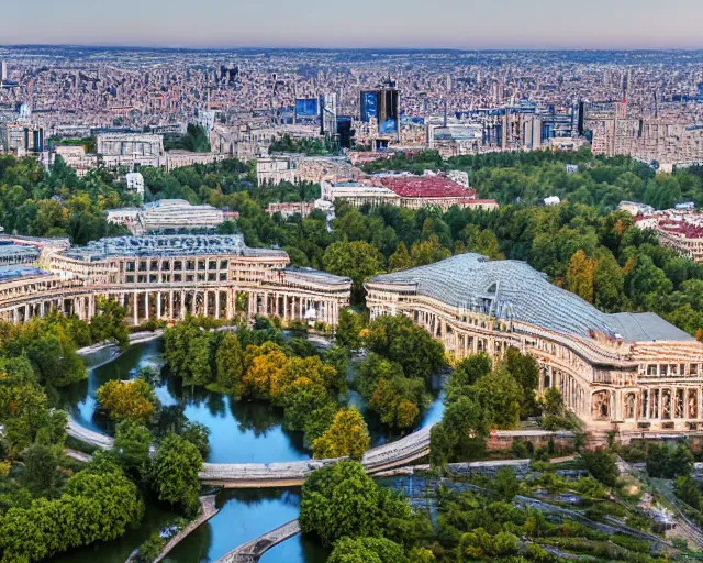 Image similar to 4 k hd, high resolution photograph of i. o. r. park in bucharest, full colour, shot with sigma f / 4. 2, 2 5 0 mm sharp lens, wide shot, high level texture render