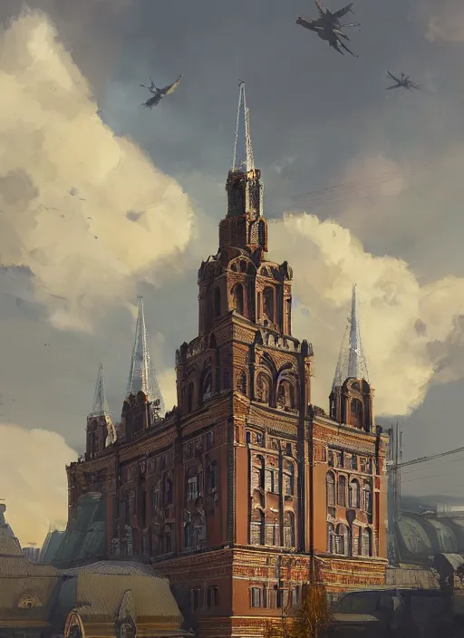 Prompt: dom pravitelstva rossiyskoi federatsii in moscow flying an ukrainian flag, a realistic digital painting by greg rutkowski and james gurney, trending on artstation, highly detailed