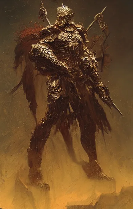 Prompt: zeus god, wearing thunder armor, ornamented armor, beksinski, ruan jia, weta workshop concept art