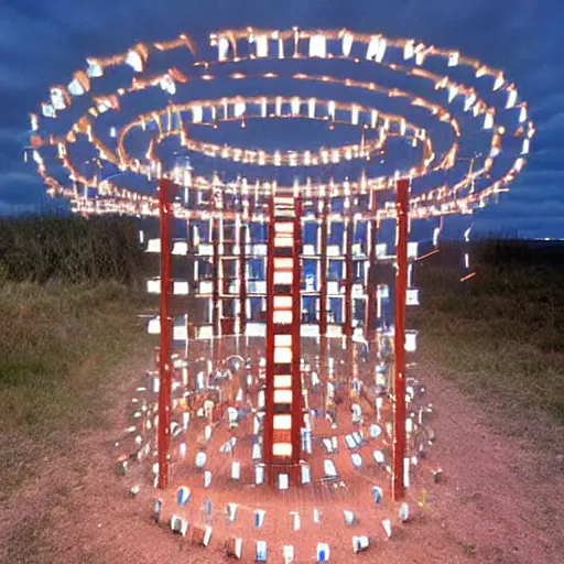 Prompt: A installation art. A rip in spacetime. Did this device in her hand open a portal to another dimension or reality?! by Bruce Munro, by John Martin realist