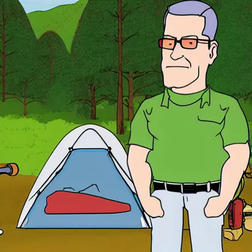 Image similar to hank hill on a camping trip, photo