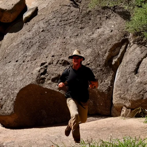 Image similar to Indiana Jones running from boulder trap in ancient temple