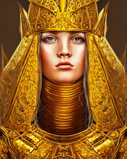 Prompt: gouache portrait of woman in shining golden armor, high production value, intricate details, high resolution, hdr, high definition, masterpiece, realistic, ultrarealistic, highly detailed, hd, sharp focus, non blurry, sharp, smooth