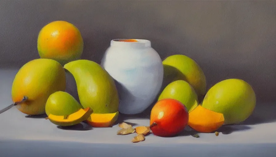 Image similar to still life, mangos, oil painting by jama jurabaev, brush hard, artstation, high quality, brush stroke