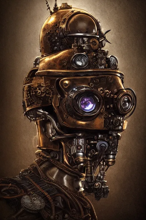 Image similar to steampunk helmet fantasy art mask robot ninja stylized digital illustration sharp focus, elegant intricate digital painting artstation concept art global illumination ray tracing advanced technology chaykin howard and campionpascale and cooke darwyn and davis jack