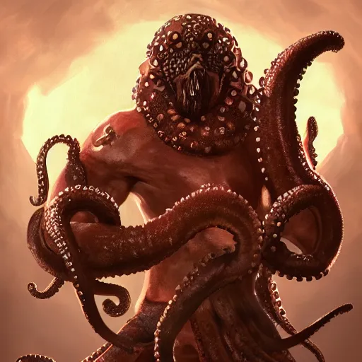 Image similar to octopus barbarian, digital artstation painting 8k intricate dramatic light