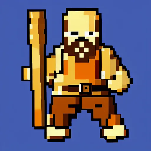 Prompt: dwarf knight holding a pickaxe, pixelart, 2D character design