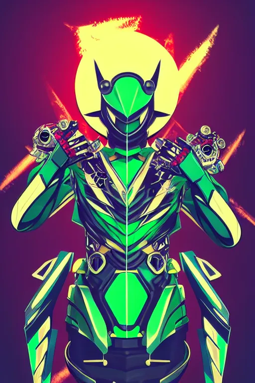 Image similar to random kamen rider. final fantasy style art, zelda style art, gta vice city style art, pop art, aesthetic art, stylish, elegant, adobe stock popular, concept art, no duplicate image, smooth, beautiful, highly details, sharp focus, illustration, intricate