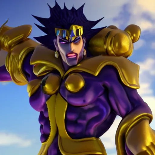 Image similar to Star platinum from jojo's bizzare adventure, realistic, 8k, octane render