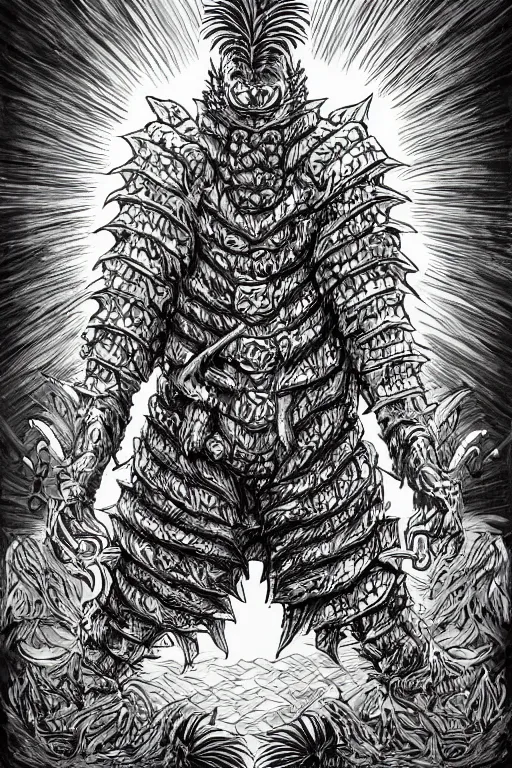 Prompt: pineapple humanoid figure monster wearing pineapple themed armour, symmetrical, highly detailed, digital art, sharp focus, trending on art station, kentaro miura manga art style