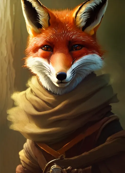 Prompt: a film still portrait of a fox rogue, finely detailed features, cinematic lighting, perfect art, brian jacques redwall woodland, forest, intricate, artstation, trending on pixiv fanbox, painted by brian jacques greg rutkowski, studio ghibli, fantasy, 4 k