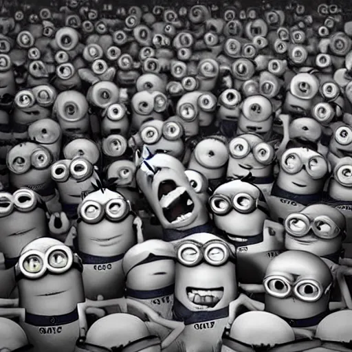 Image similar to Minions living in an insane asylum, creepy photo