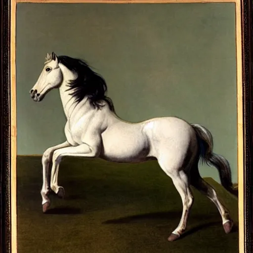 Prompt: a dancing wild stallion, by george-stubbs