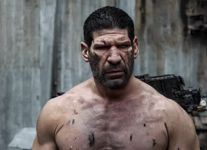 Image similar to john bernthal, movie still, from the new punisher movie, 8 k, realistic