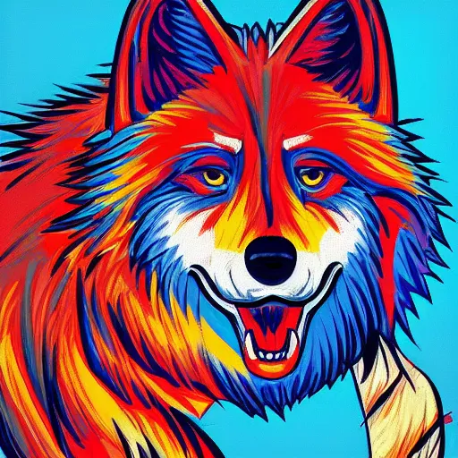 Image similar to portrait of retarded wolf, propaganda style, vivid colors, detailed