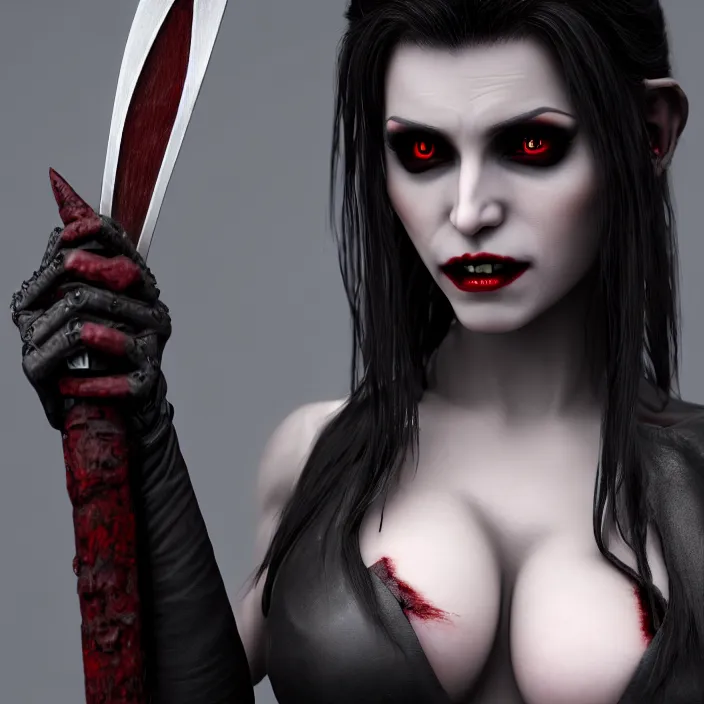 Image similar to photograph of a real-life beautiful! female vampire warrior. Extremely detailed. 8k