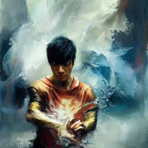 Image similar to prince zuko water bending, jeremy mann painting