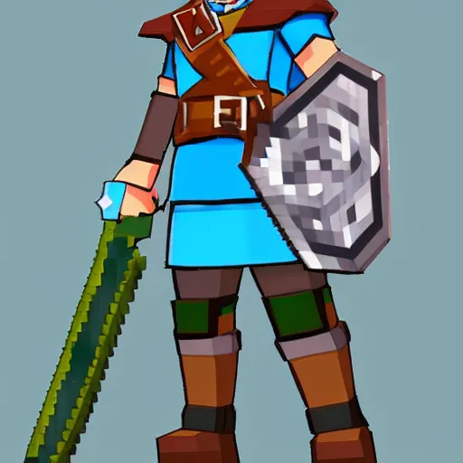 Image similar to Link from Zelda game in Minecraft diamond armor, details, digital art, hd, 4k