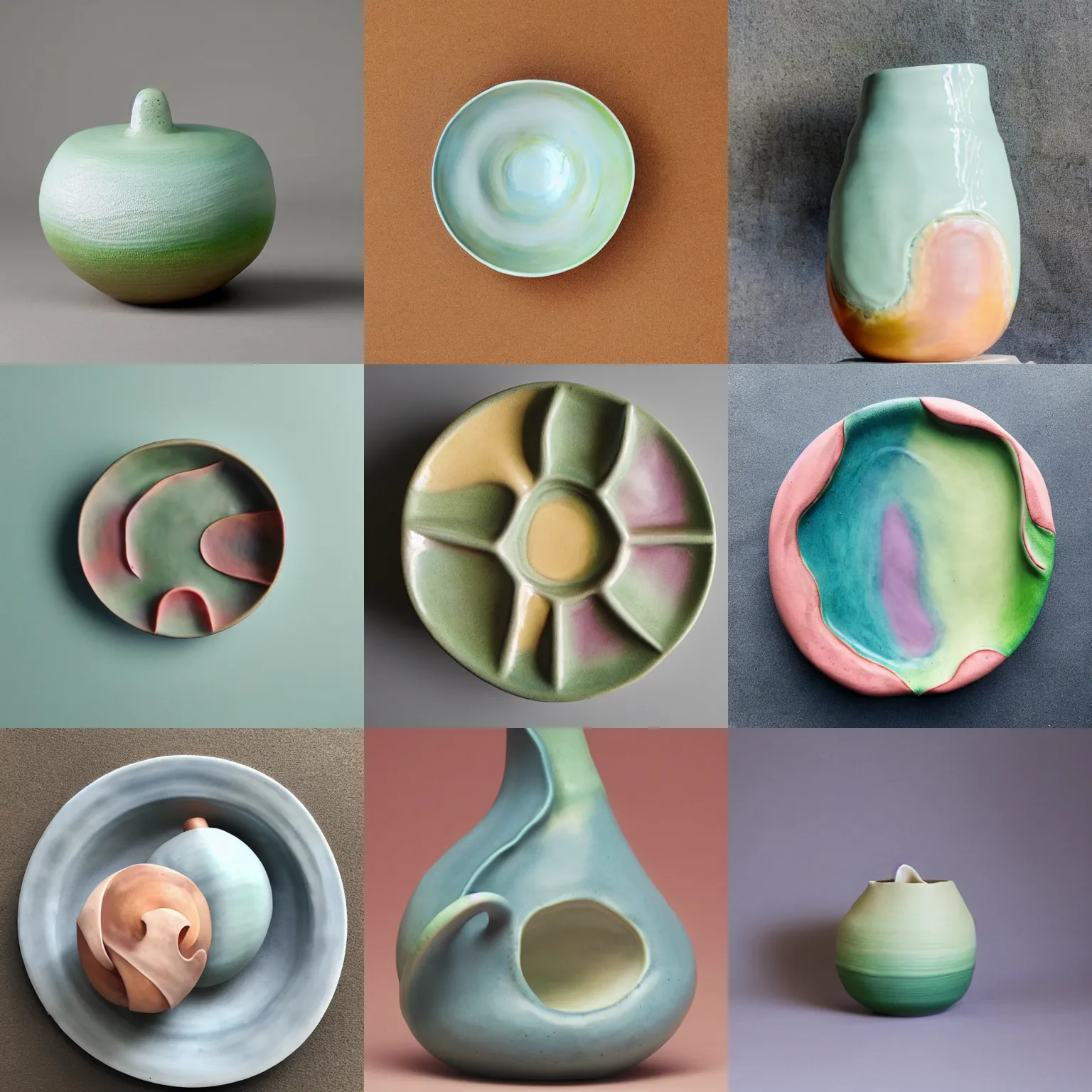 Prompt: A handbuilt ceramics piece inspired by food forms, pastel glaze, portfolio photography
