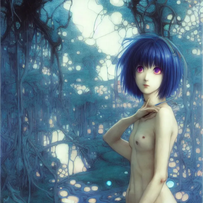 Prompt: rei ayanami, mamimi samejima, psychedelic background, female anime character, Lain, uwu, uwu, Luminism Romanticism by John William Waterhouse Beksinski Finnian MacManus Ruan Jia, uwu Hi-Fructose, Artstation, HD, HDR, High Resolution, 1024x1024, technological rings, giygas, demon souls, bloodborne boss