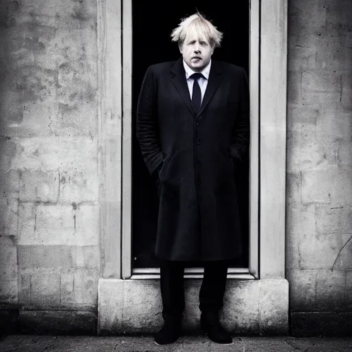 Image similar to Boris Johnson as Hannibal Lecter, morbid, evil, dark photography, realistic, candid street portrait in the style of Rehahn award winning, Sony a7R,