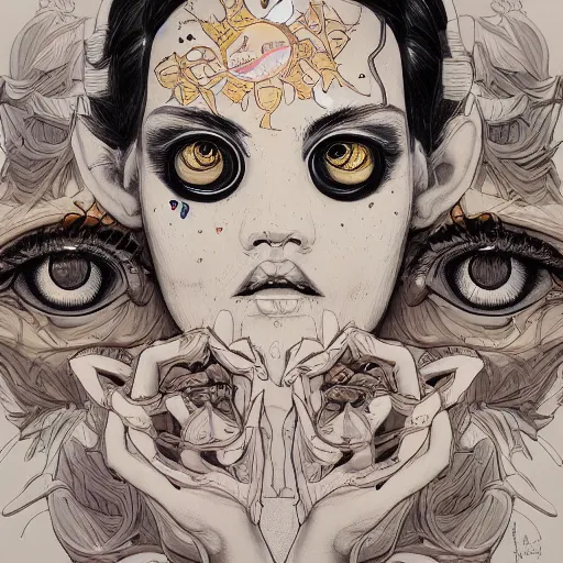 Image similar to a painting of the eyes of the sun by james jean, high detail, trending on artstation