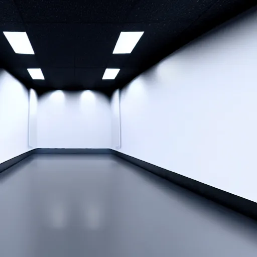 Image similar to a white room 1 2 ft long x 1 0 ft wide x 8 ft tall, geometrically perfect, clean and empty, sci fi spaceship futuristic paneling unreal engine, general studio lighting, 8 k,