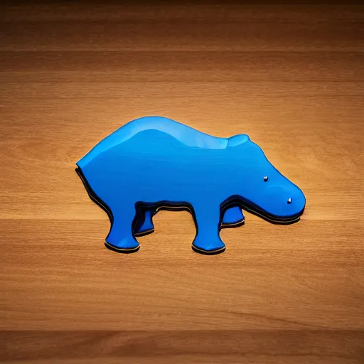 Prompt: a photo of a model hippo 3 d model puzzle, pieces made of wood and resin countertop, blue epoxy resin river countertop, dramatic lighting, studio zeiss 1 5 0 mm f 2. 8 hasselblad, award - winning photo