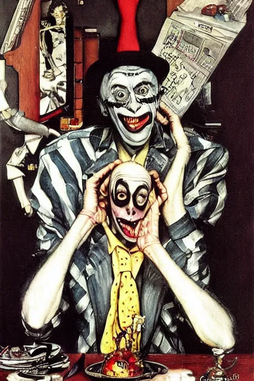 Prompt: beetlejuice painted by norman rockwell